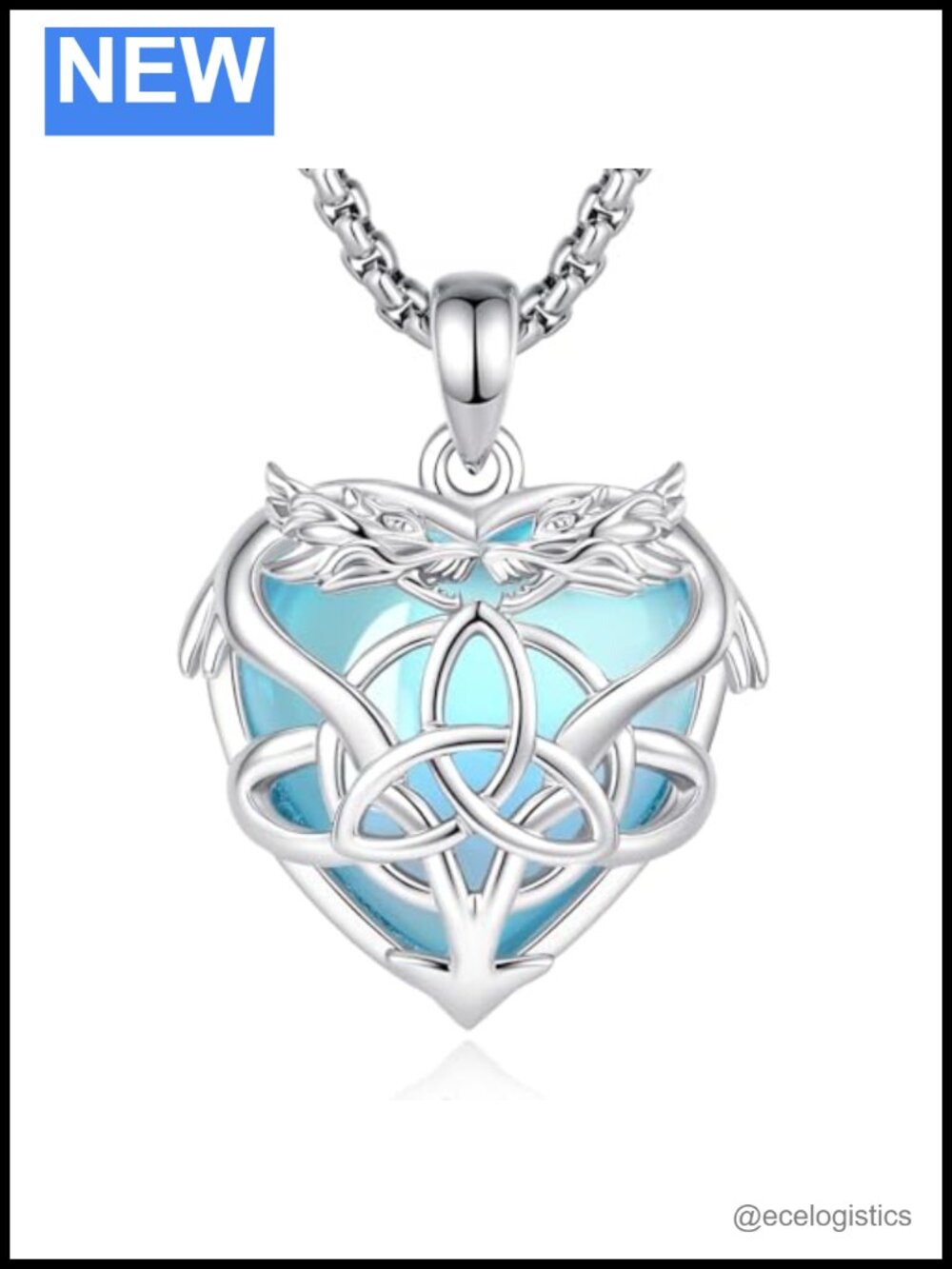 Celtic Trinity Knot Moonstone Pendant Necklace Silver Plated 22"